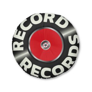 Record Records Round Tufted Floor Pillow — Retro Vinyl Music Decor